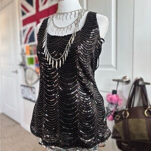 Arden B Black Scalloped Sequin Tank